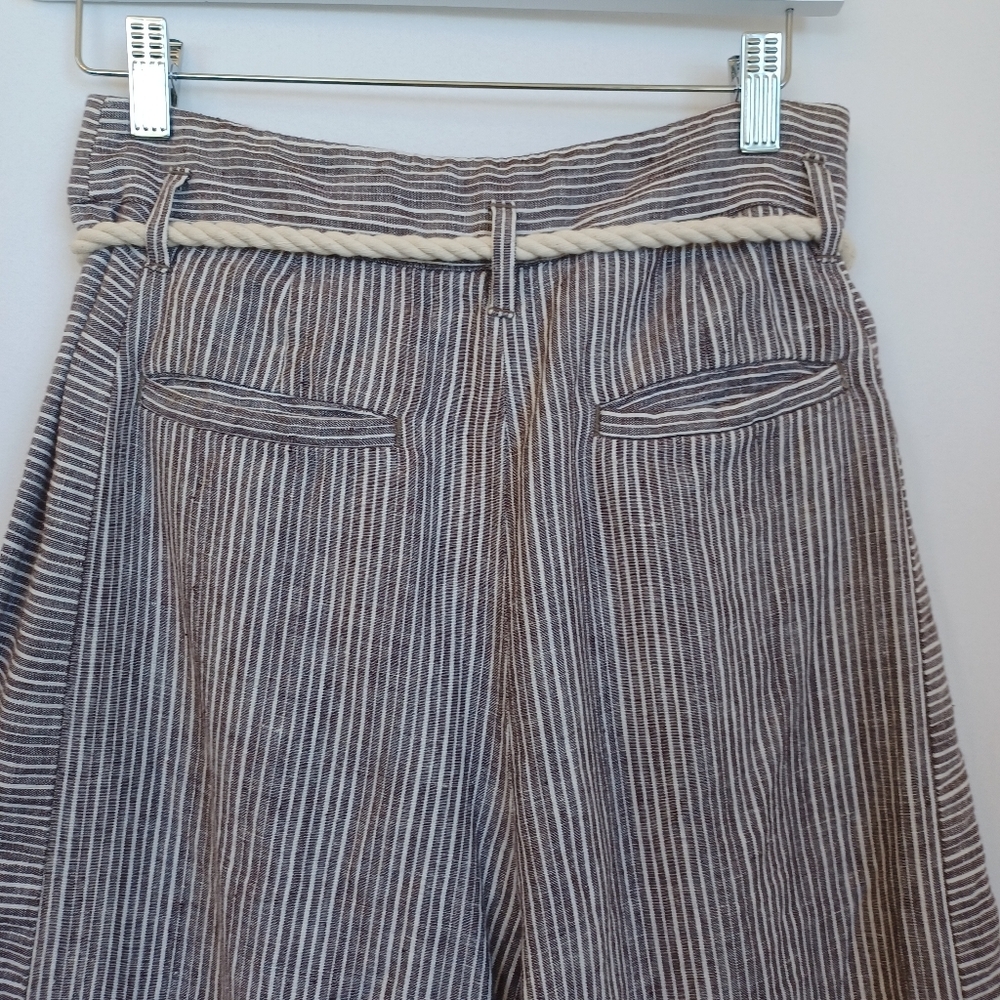 Ett Twa Anthropologie Striped Wide Leg Pants Brown White Rope Belt Tassel Size 2 - Picture 8 of 15